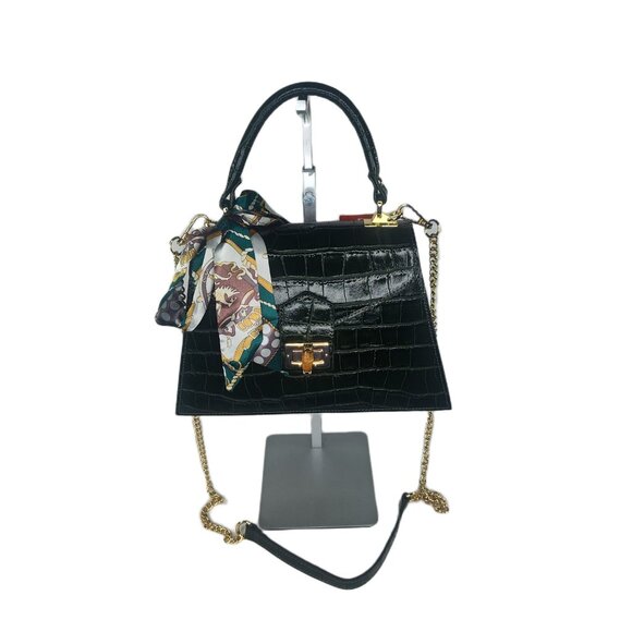 Genuine Charlie Leather "Teresa" Espresso Brown Croc Print Handbag/Crossbody–NWT - Picture 11 of 13